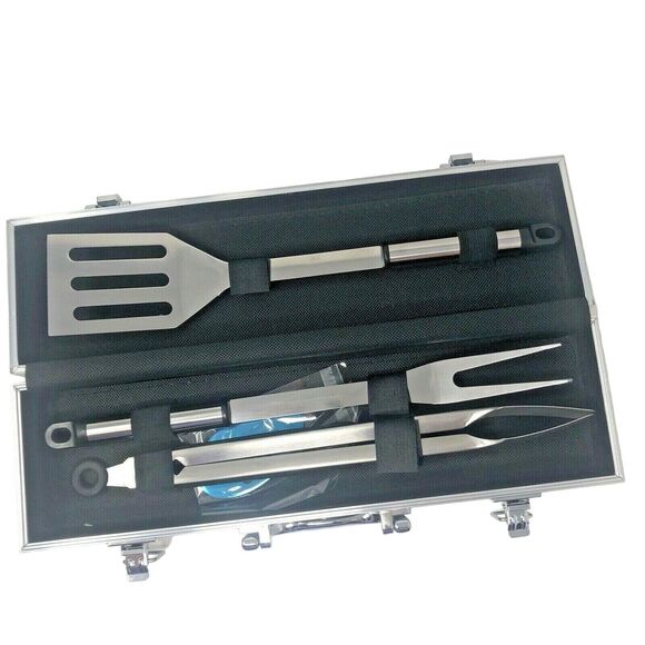 BBQ Grill 3 piece Stainless Steel Tool Set in Aluminum Case - Picture 2 of 5